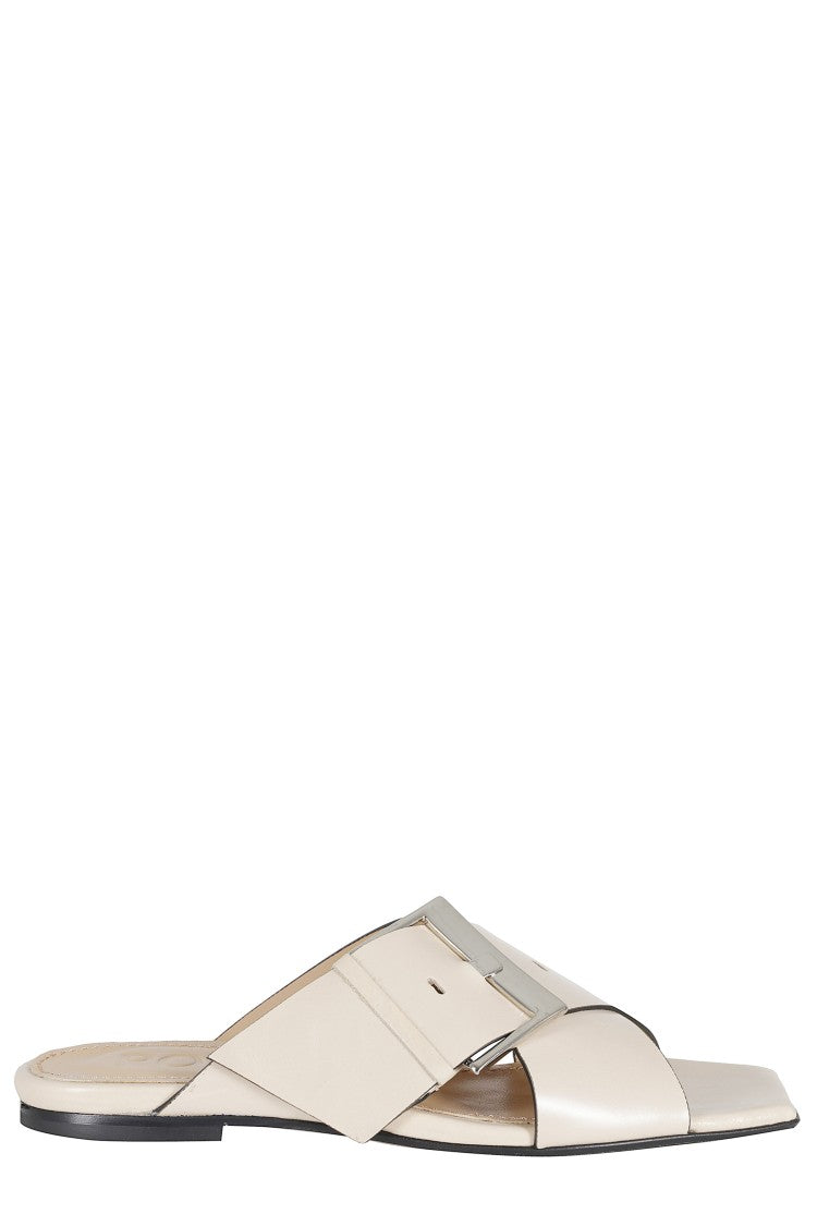 Poeve Beige Pathos Buckled Calfskin Leather Mules