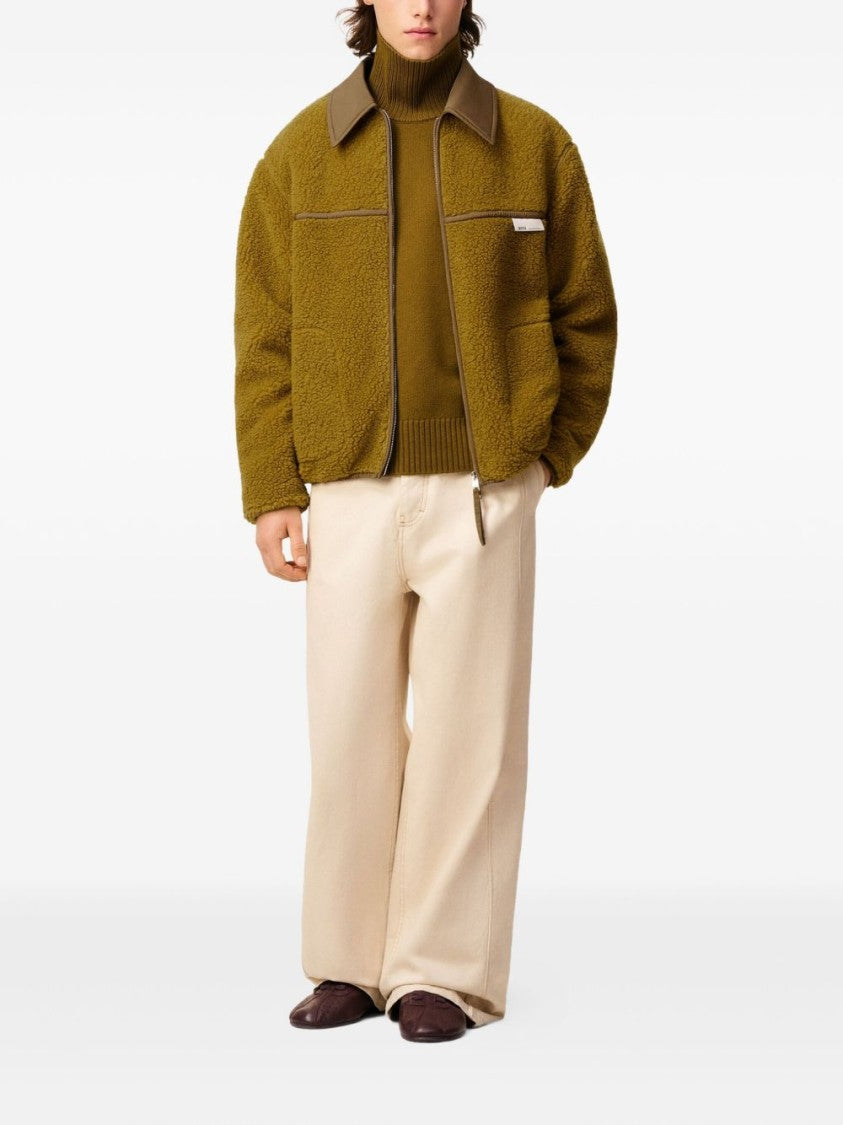 Ami Paris Boxy Olive Green Fleece Jacket
