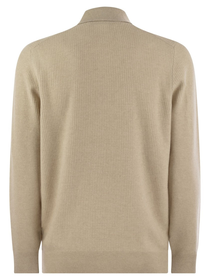 Brunello Cucinelli Waffle Stitch Cashmere Knit Polo Shirt