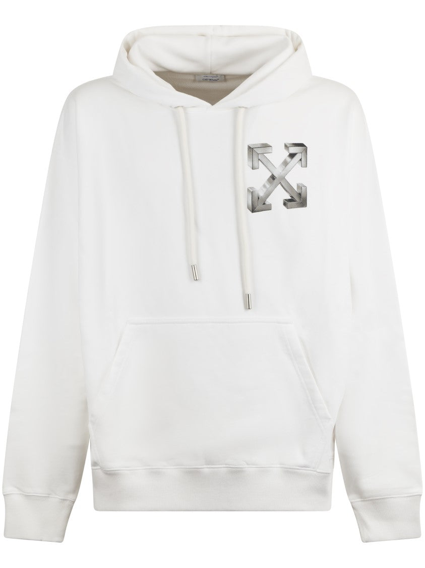 Off-White Classic White Hoodie With 3D Metallic Graphics