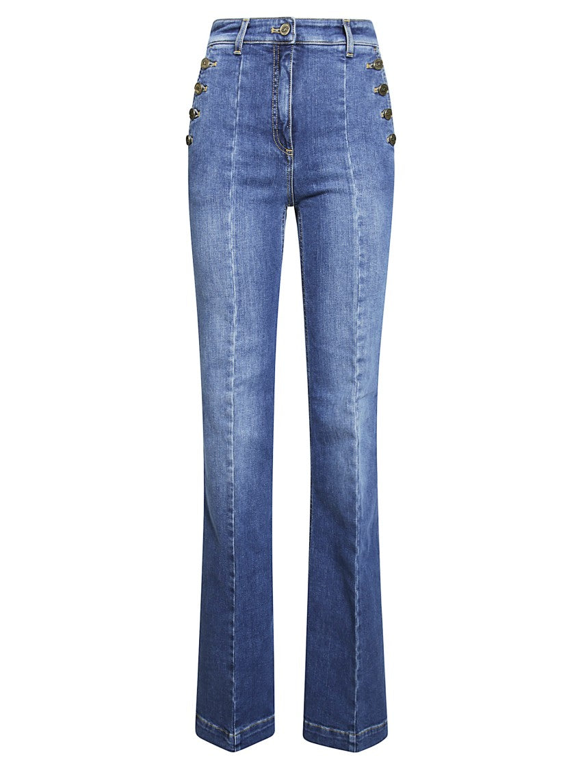 Elisabetta Franchi Flared Blue Gold Accent Jeans