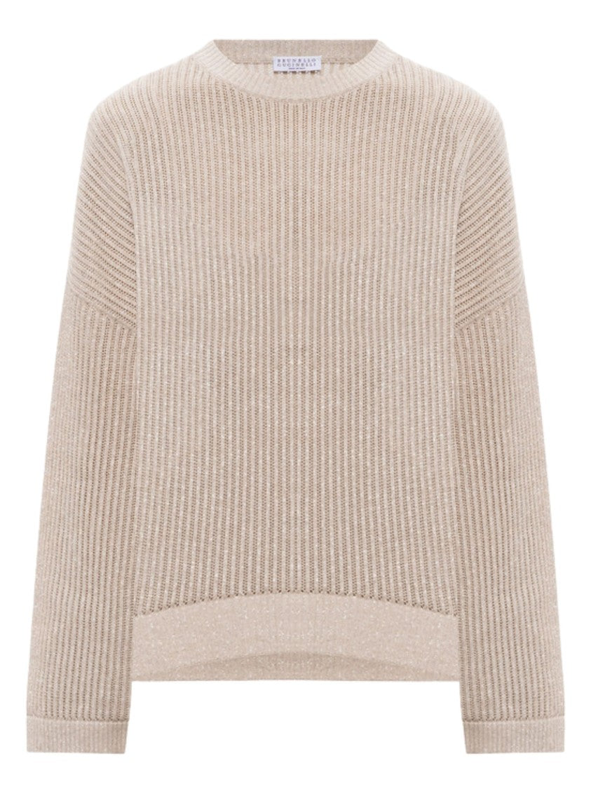 Brunello Cucinelli Beige Ribbed Finishes Cotton Sweater