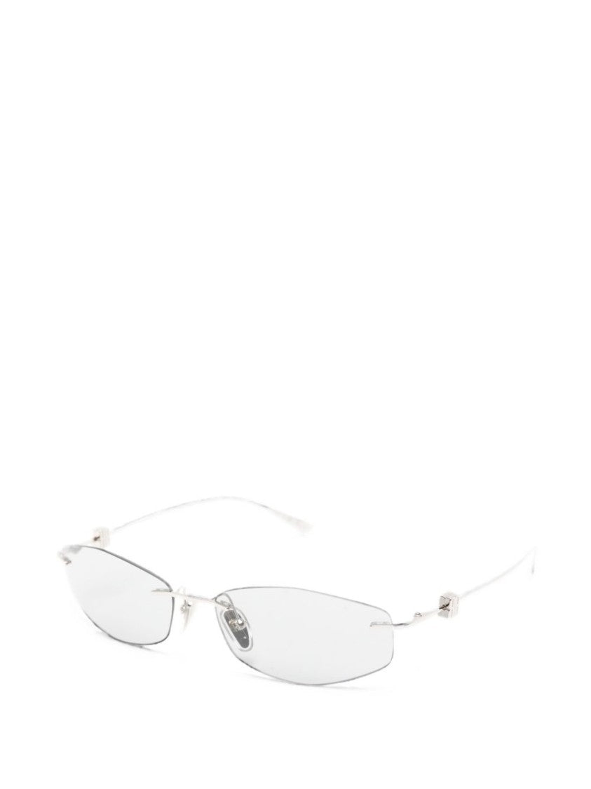 Balenciaga Minimalist Rimless Silver Sunglasses With Rectangular Lenses