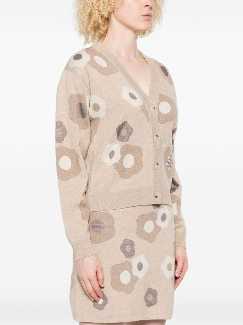 Kenzo Hana Dots' Embroidered Cardigan In Mixed Cotton Wool