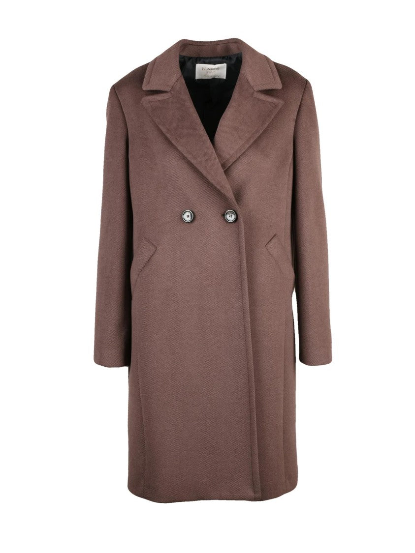 Kaos Brown Lined Double-Breasted Polyester-Blend Coat
