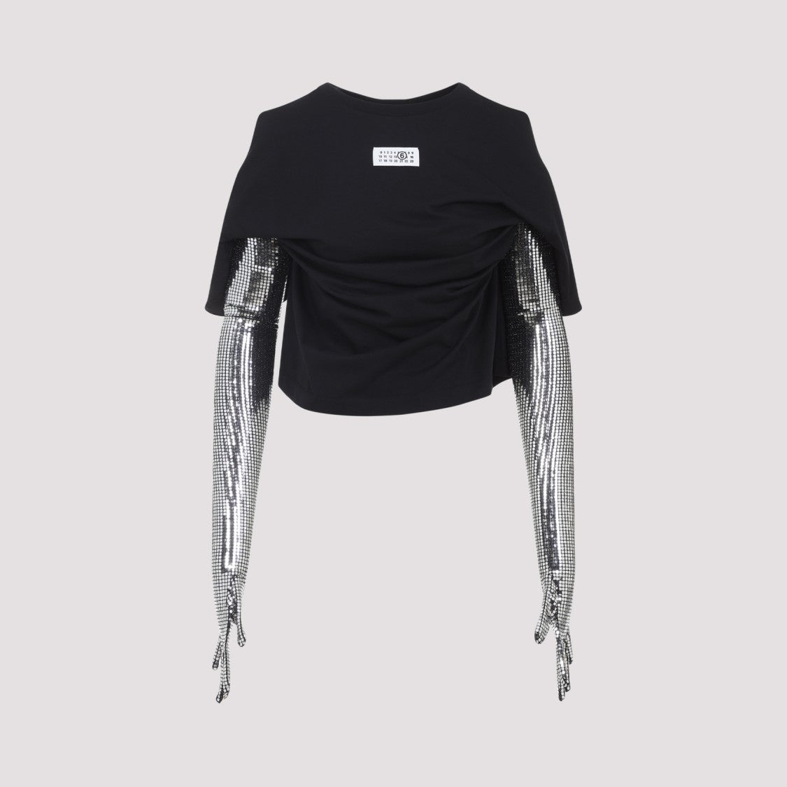 Mm6 By Maison Margiela Black Cotton T-Shirt With Sequin Belt