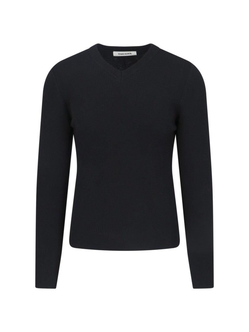 Tonywack Ribbed Knit V-Neck Sweater In Merino Wool