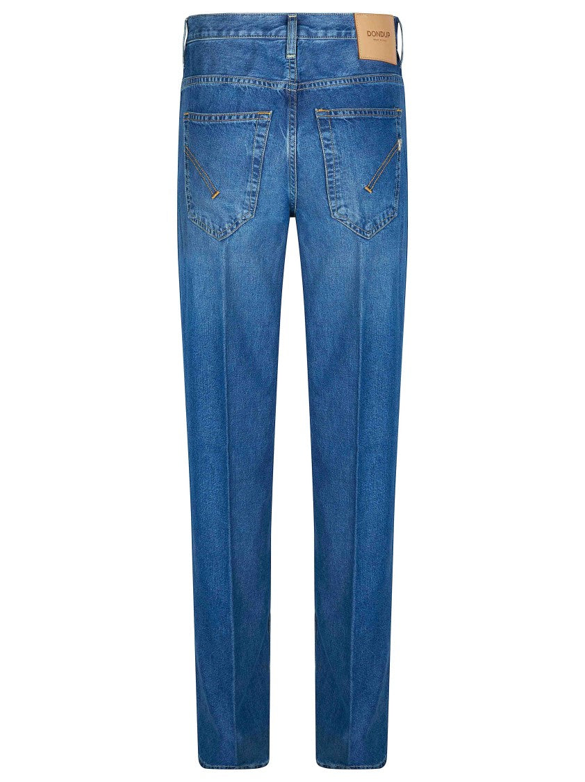 Dondup Medium Blue Whiskered Straight Leg Jeans
