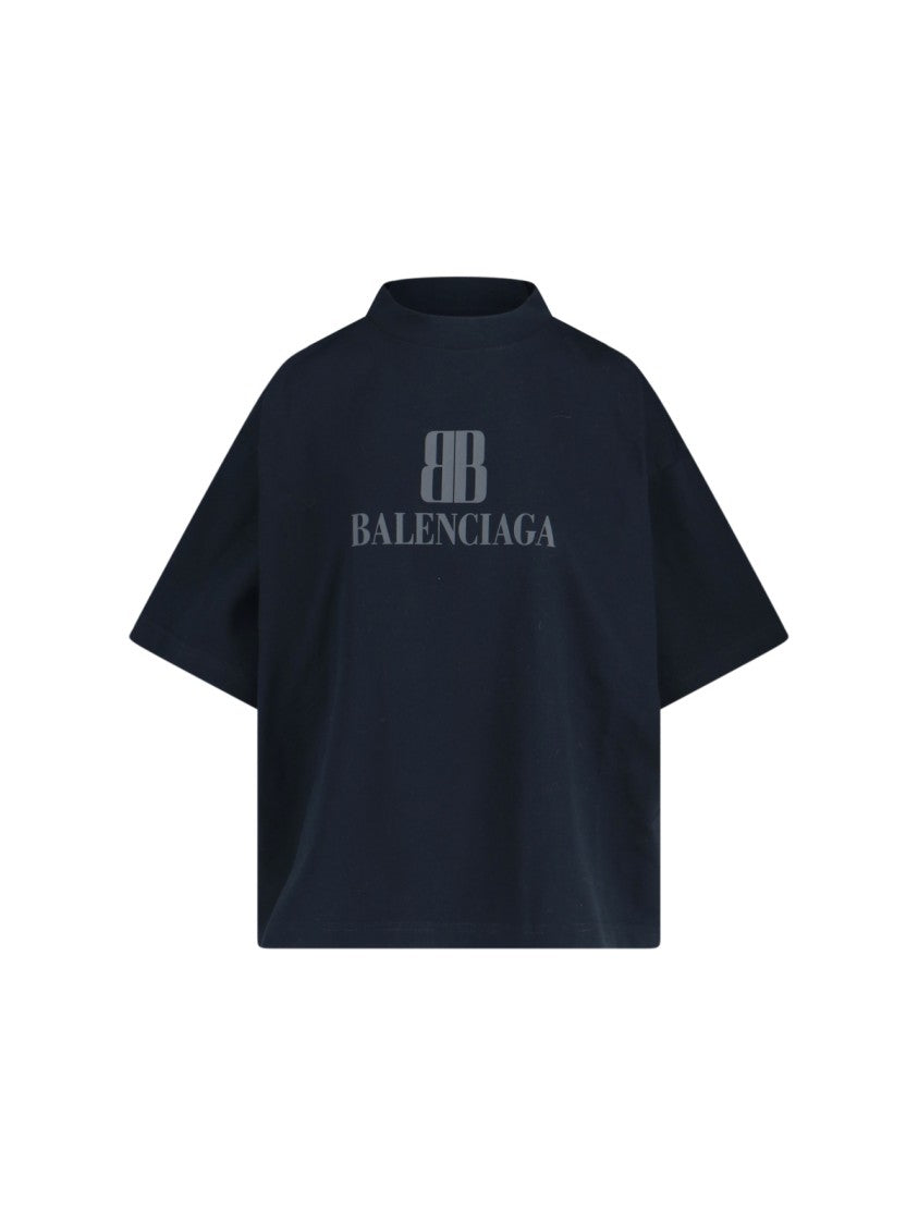 Balenciaga High-Collar Black T-Shirt With Logo Print