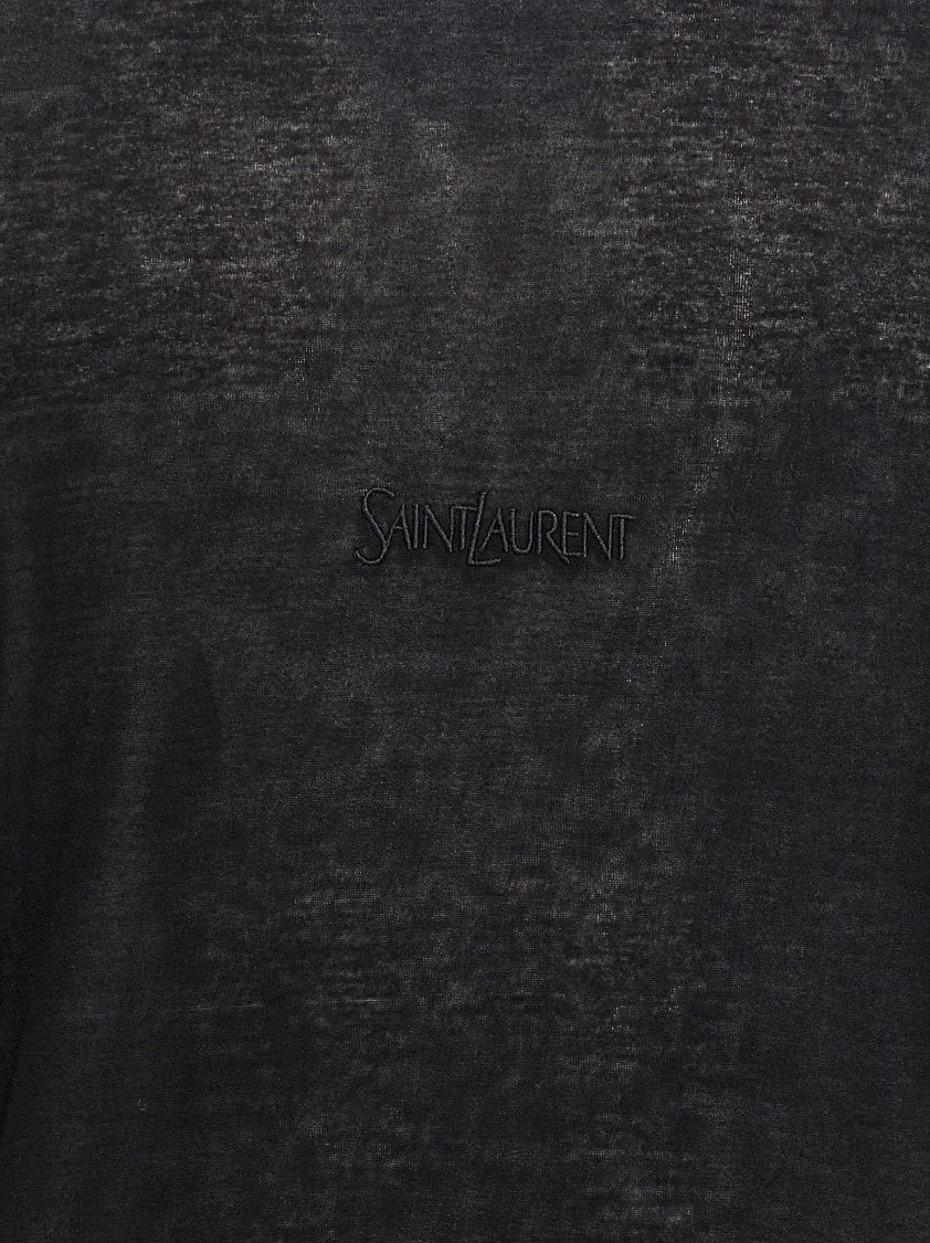 Saint Laurent Semi-Sheer Black Crewneck T-Shirt