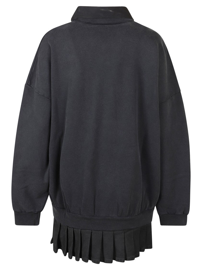 Balenciaga Relaxed Fit Polo Collar Dress With Pleated Skirt And Embroidered Logo