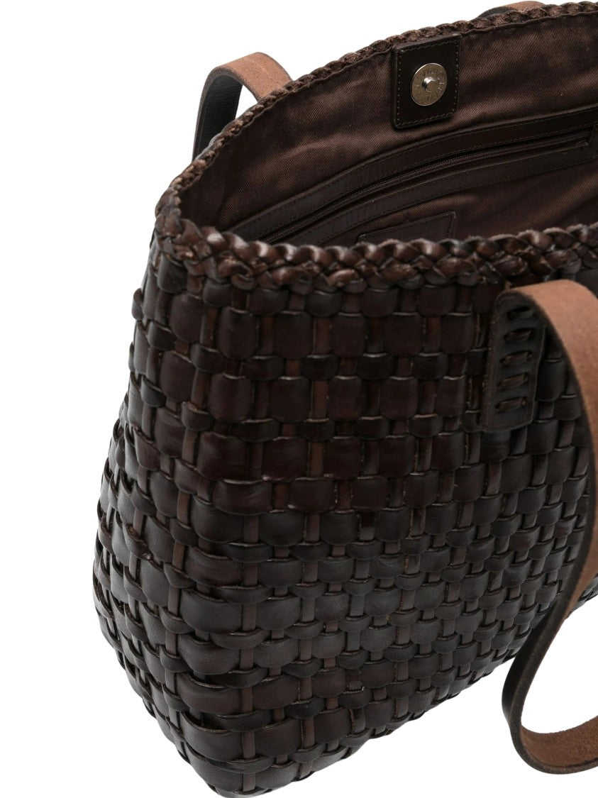 Dragon Diffusion Woven Leather Tote Bag With Braided Trim