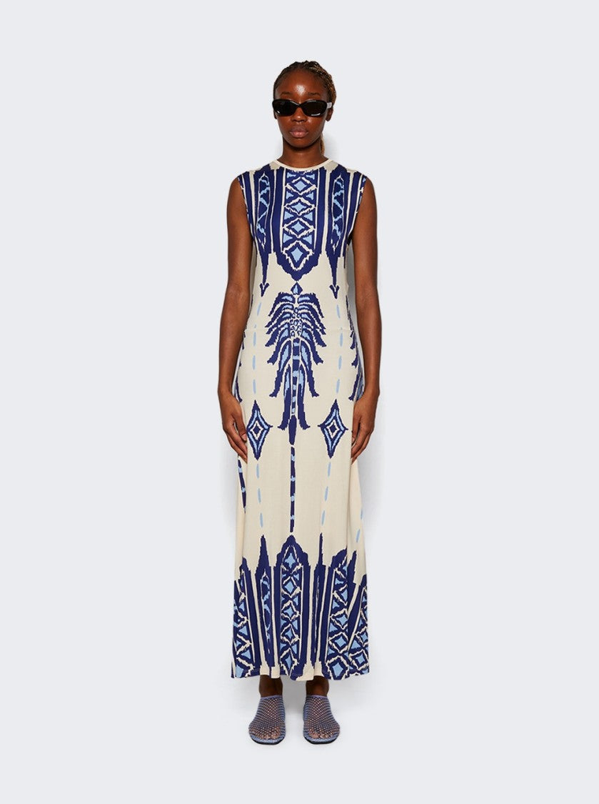 Johanna Ortiz Cardinal Direction Ankle Dress Ivory And Blue