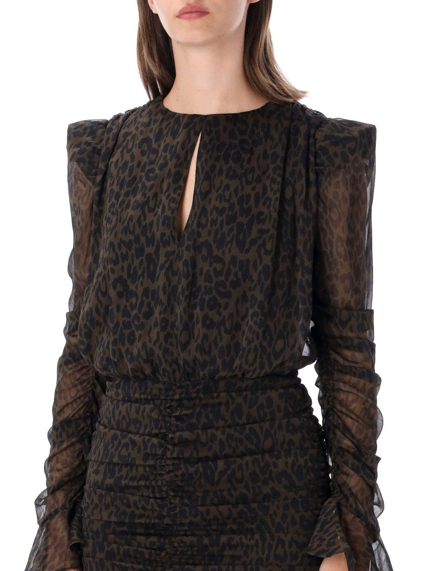 Rotate Flower Lwo Leopard Print Ruched Mini Dress