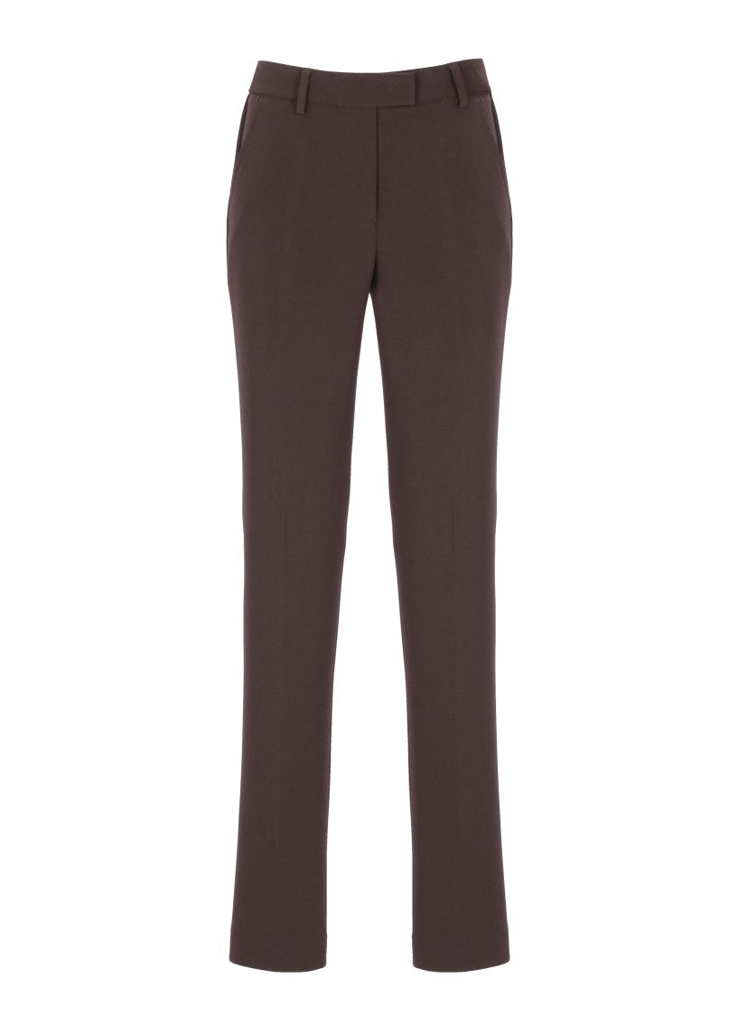 Alberto Biani Brown Smooth Front Tailored Straight-Leg Formal Pants
