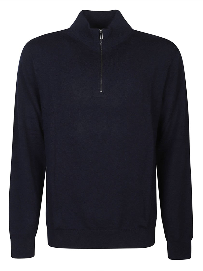 Michael Kors Half-Zip Blue Sweater In Extra Fine Merino Wool
