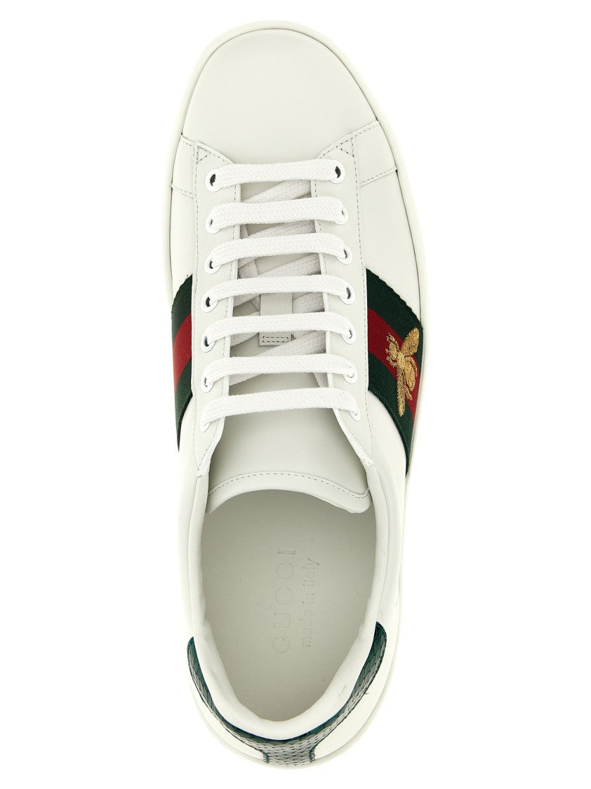 Gucci Low-Top Leather Sneakers With Web Detailing
