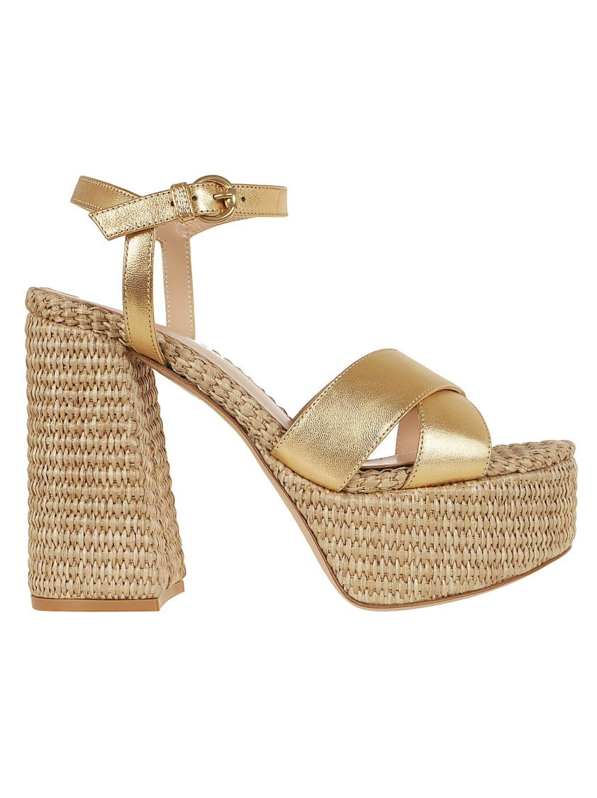 Gianvito Rossi Gold Metallic Platform Sandals With Crisscross Straps
