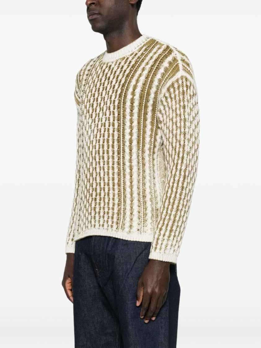 Diesel Brown White Open Knit Logo Sweater