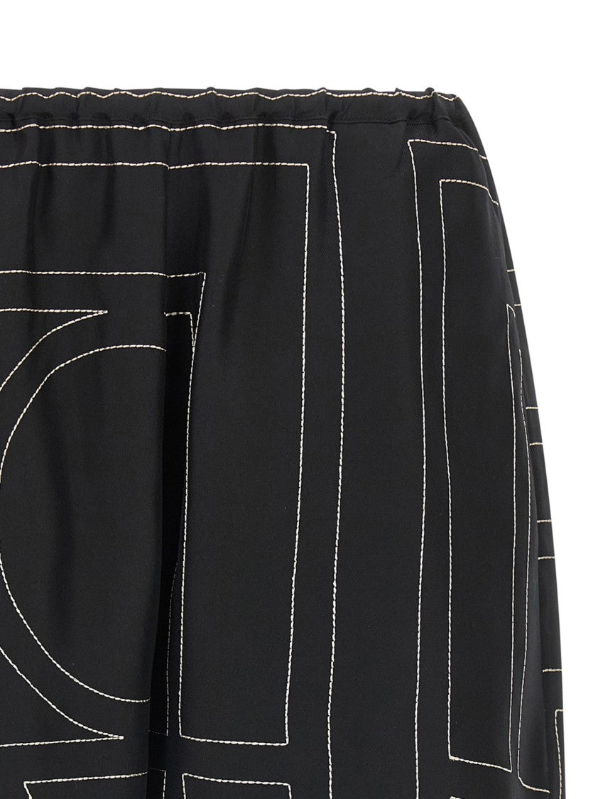 Totême Silk Twill Shorts With Embroidered Monogram Pattern