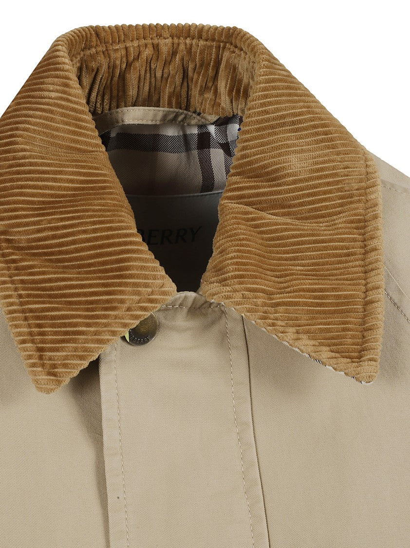 Burberry Cropped Beige Coat With Corduroy Collar