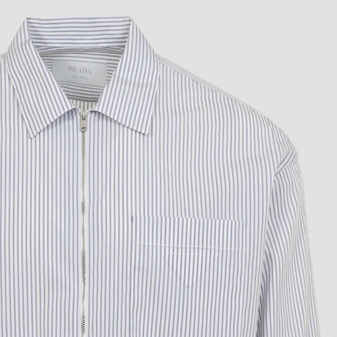 Prada Vertical Striped Cotton Shirt With Front Zipper Closure