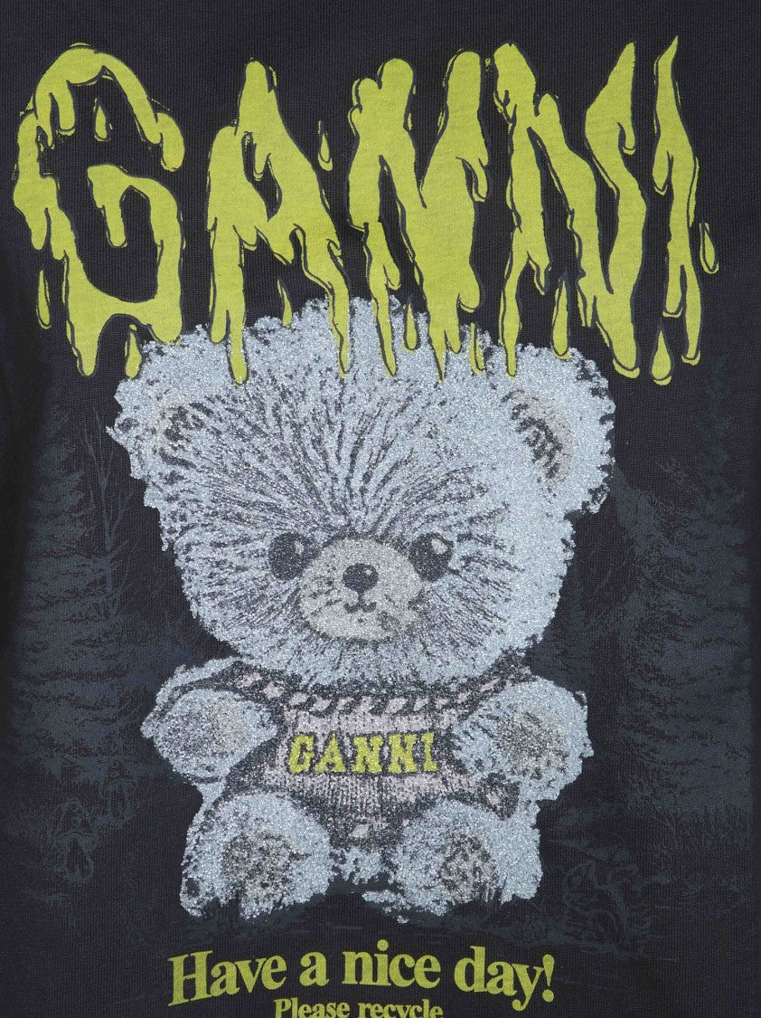 Ganni Forest Teddy Boxy Graphic Print Cotton T-Shirt