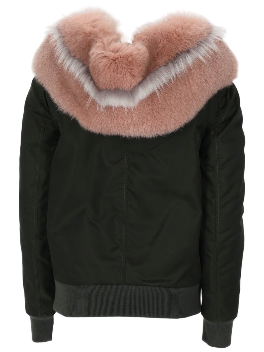 Mr & Mrs Italy Bomber Jacket With Plush Pink Fur Collar