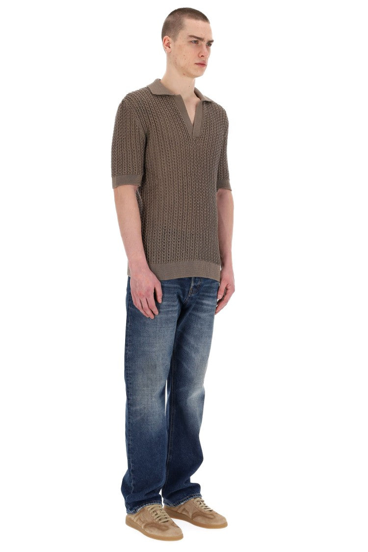 Tagliatore Open Collar Knitted Cotton Polo