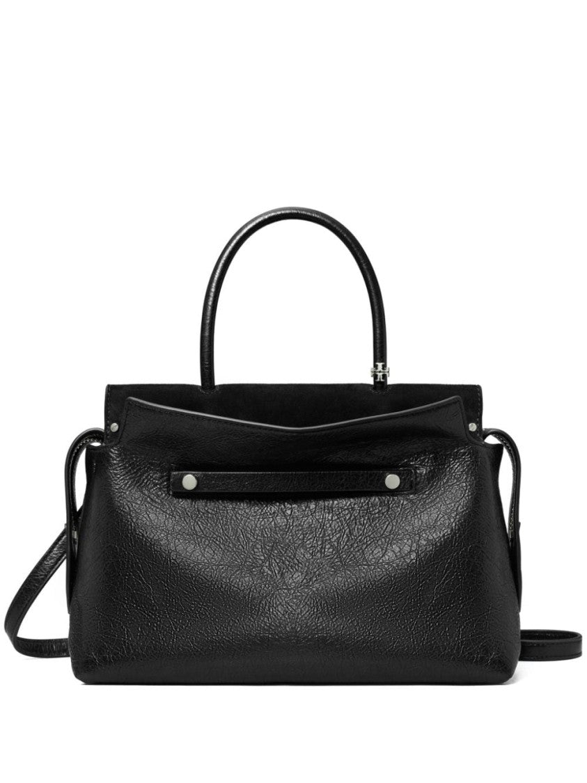 Tory Burch Distressed Black Nappa Leather Top Handle Bag
