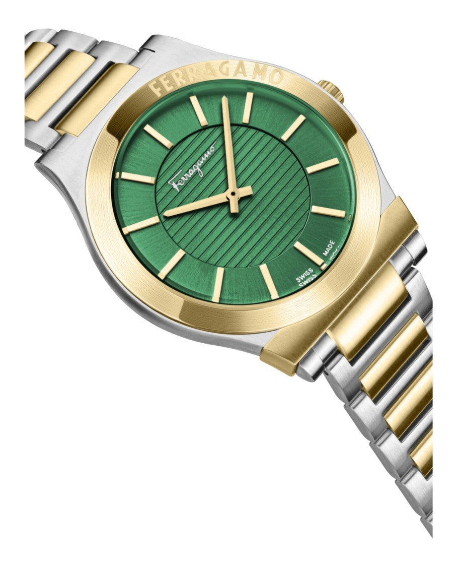Ferragamo Gancini Bracelet Watch With Green Sunray Dial