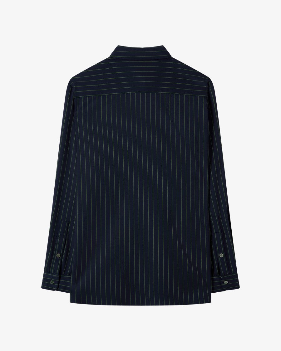 Serena Bute Wool Pinstripe Boyfriend Shirt - Navy/Green
