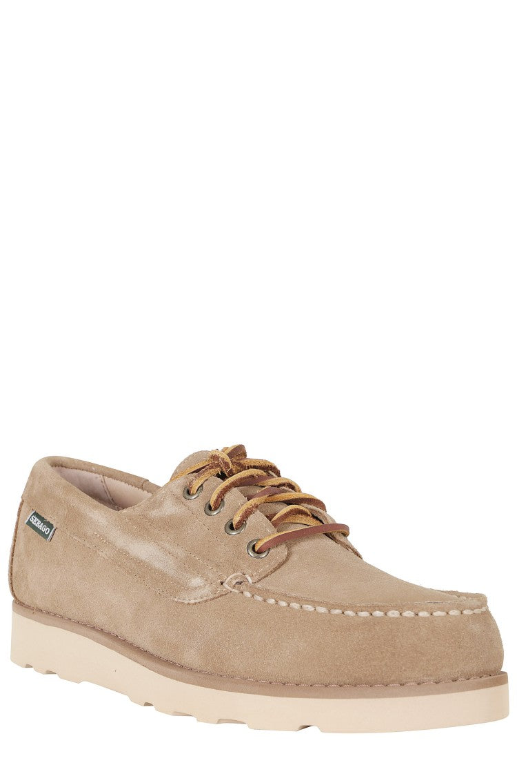 Sebago Beige Camel Askookfield Hand-Stitched Suede Moccasin Loafers