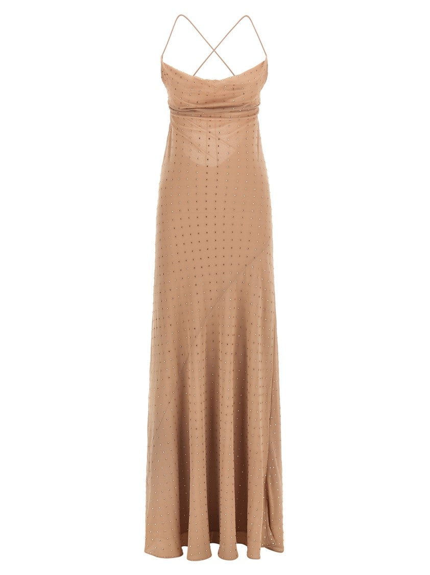 Pinko Long Georgette Slip Dress With Rhinestone Appliqué