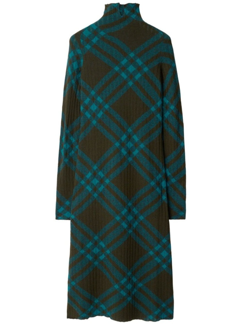 Burberry Plaid Maxi Dress With High Neckline