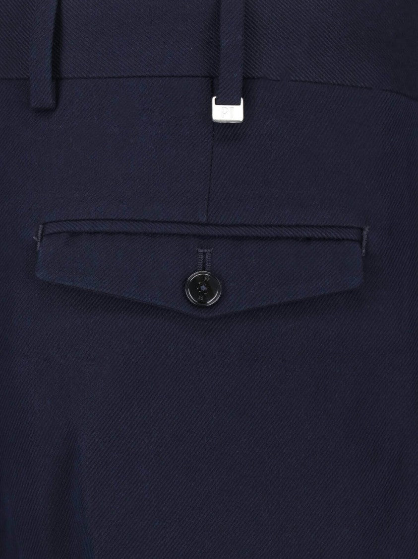 Pt Torino Blue High-Waisted Pleated Virgin Wool-Blend Formal Pants