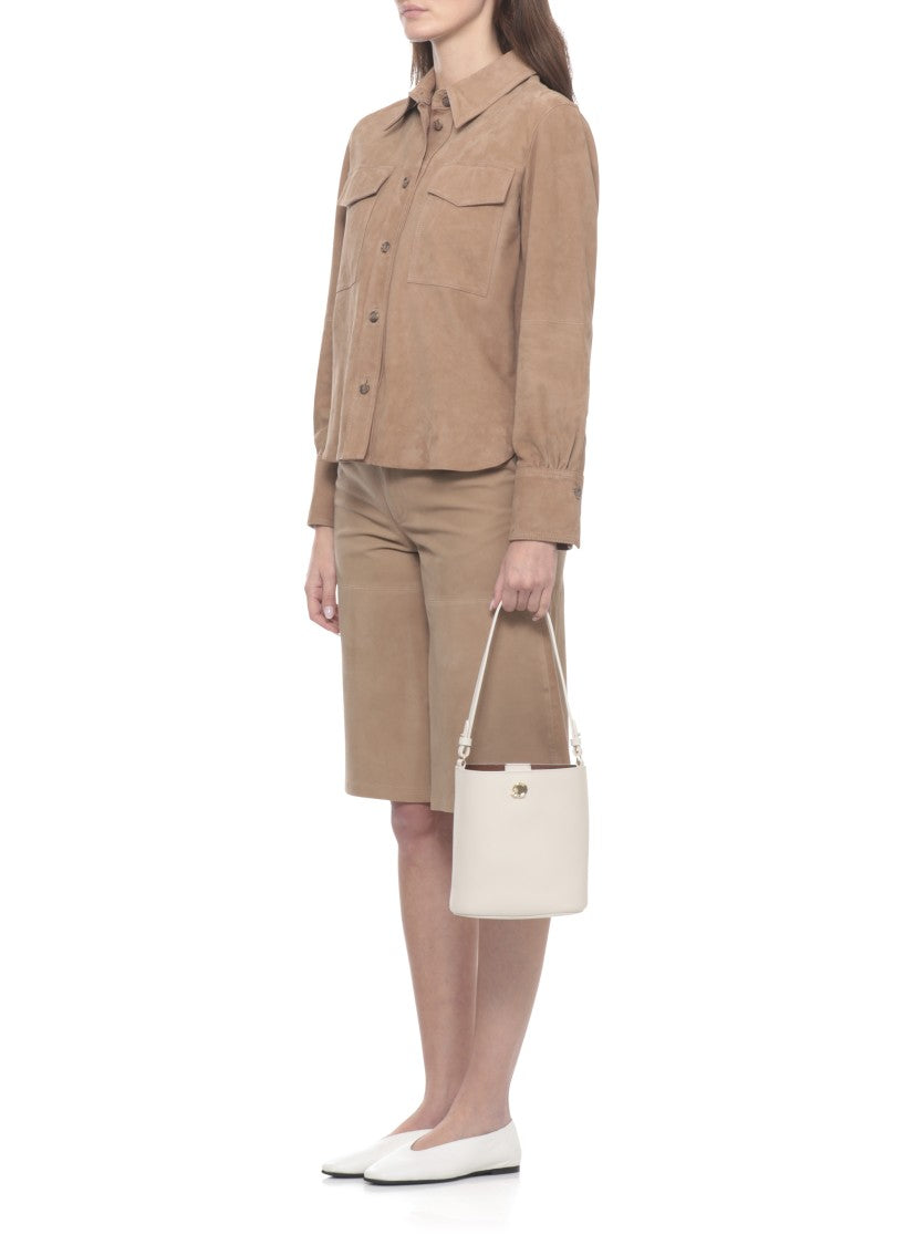 Coccinelle Ivory Leather Mini Bag With Gold Hardware And Removable Strap