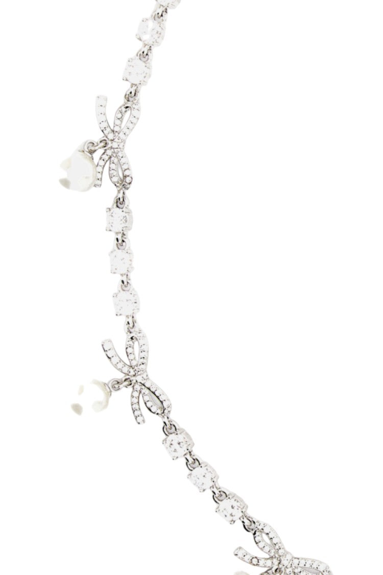 Self-Portrait Crystal Bow Pearl Charm Brass Necklace