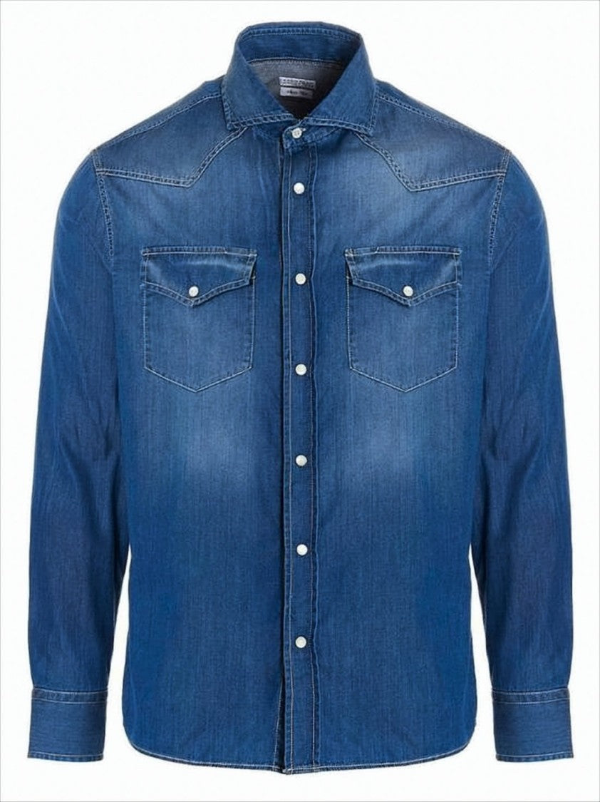Brunello Cucinelli Classic Denim Long-Sleeve Shirt With Flap Pockets