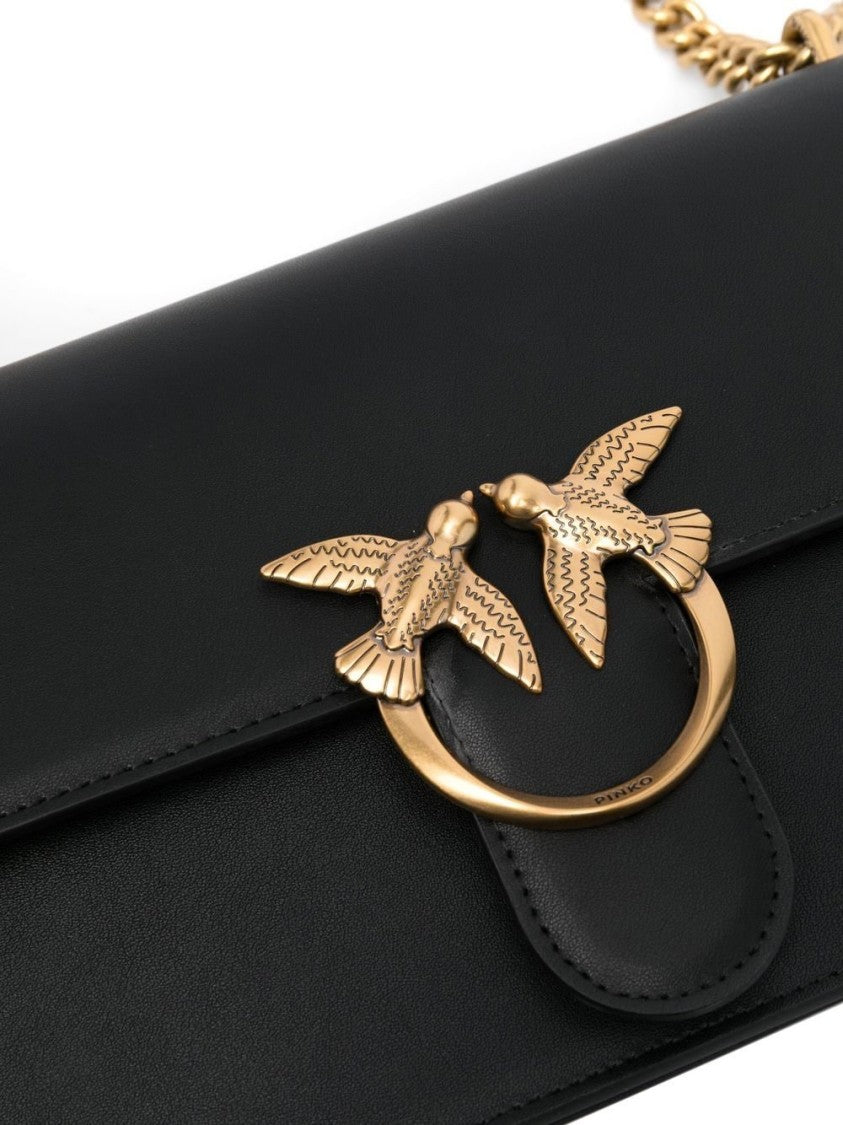 Pinko Structured Black Shoulder Bag With Distinctive Gold-Tone Clasp