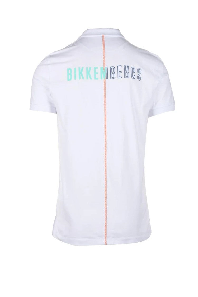 Bikkembergs White Striped Stretch Polo Shirt