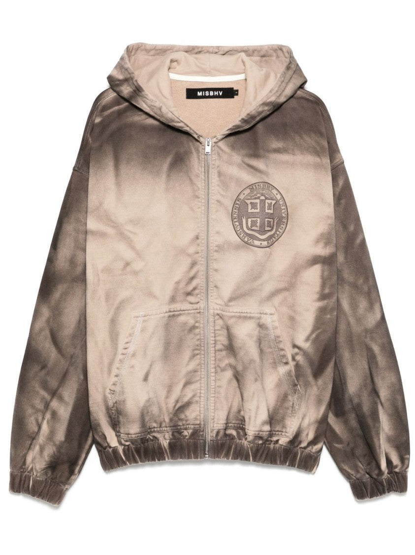 Misbhv Beige Tie-Dye Zip-Up Sweatshirt With Hood