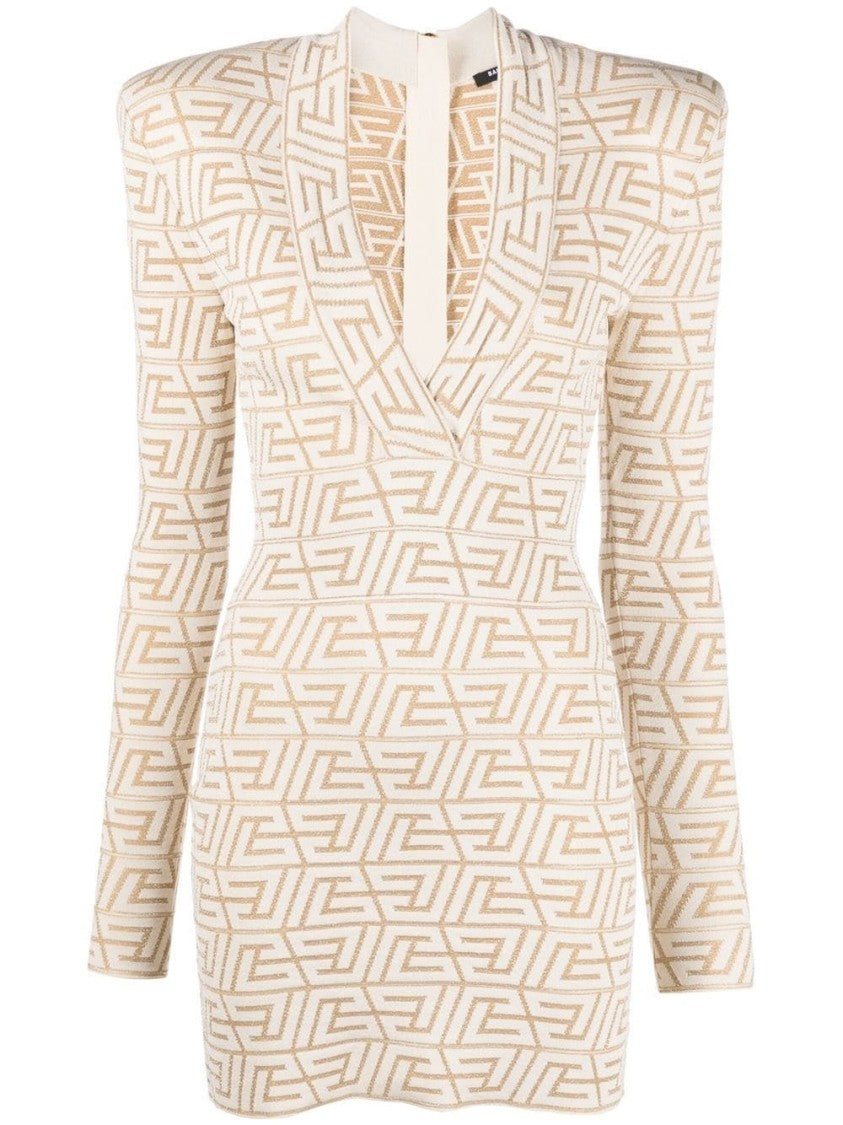Balmain Gold V-Neck Mini Dress