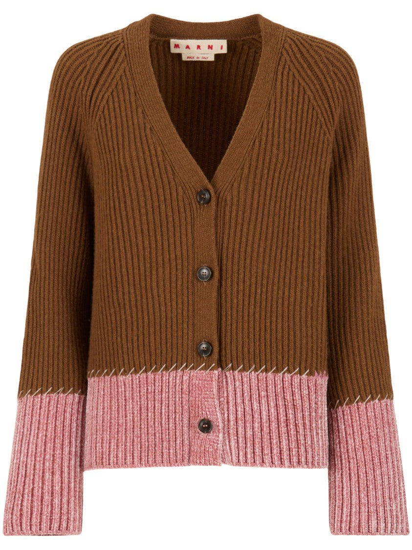 Marni Ribbed Knit Cardigan With Color-Block Design
