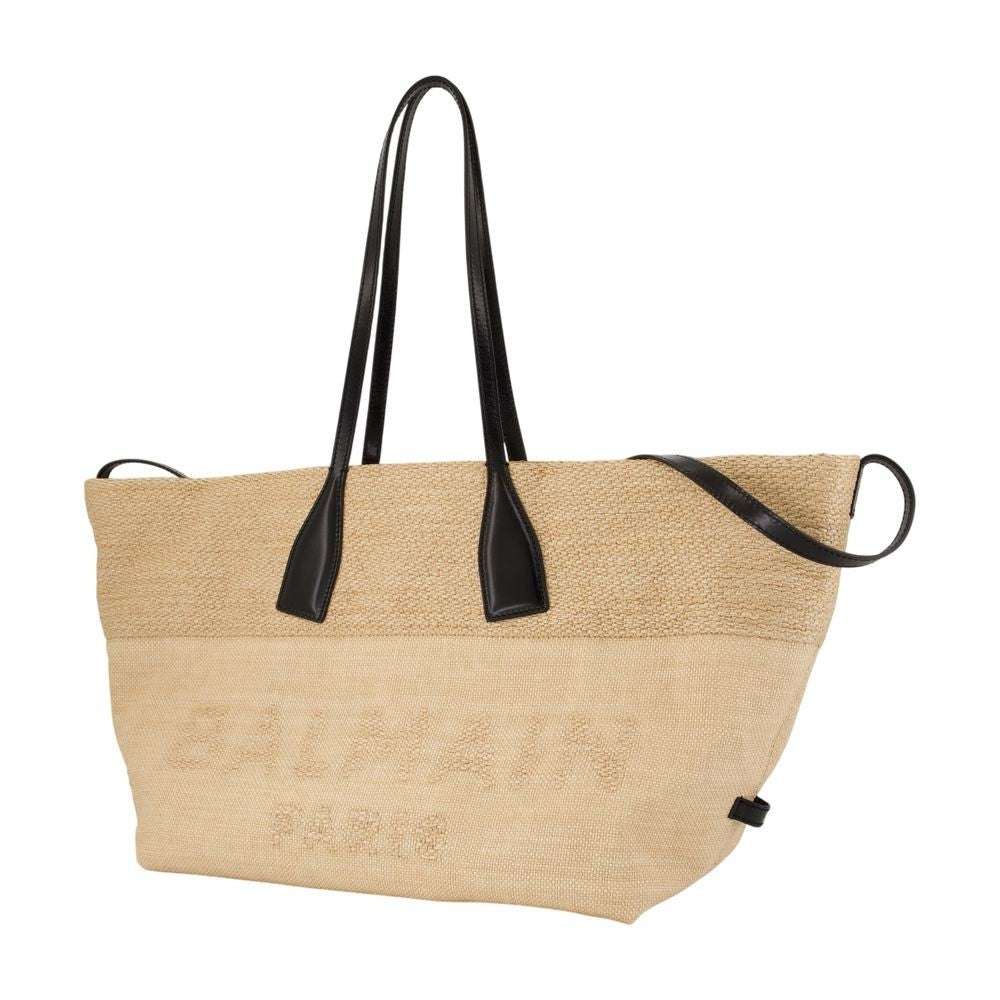 Balmain Track Shopper Bag - Raffia - Neutral
