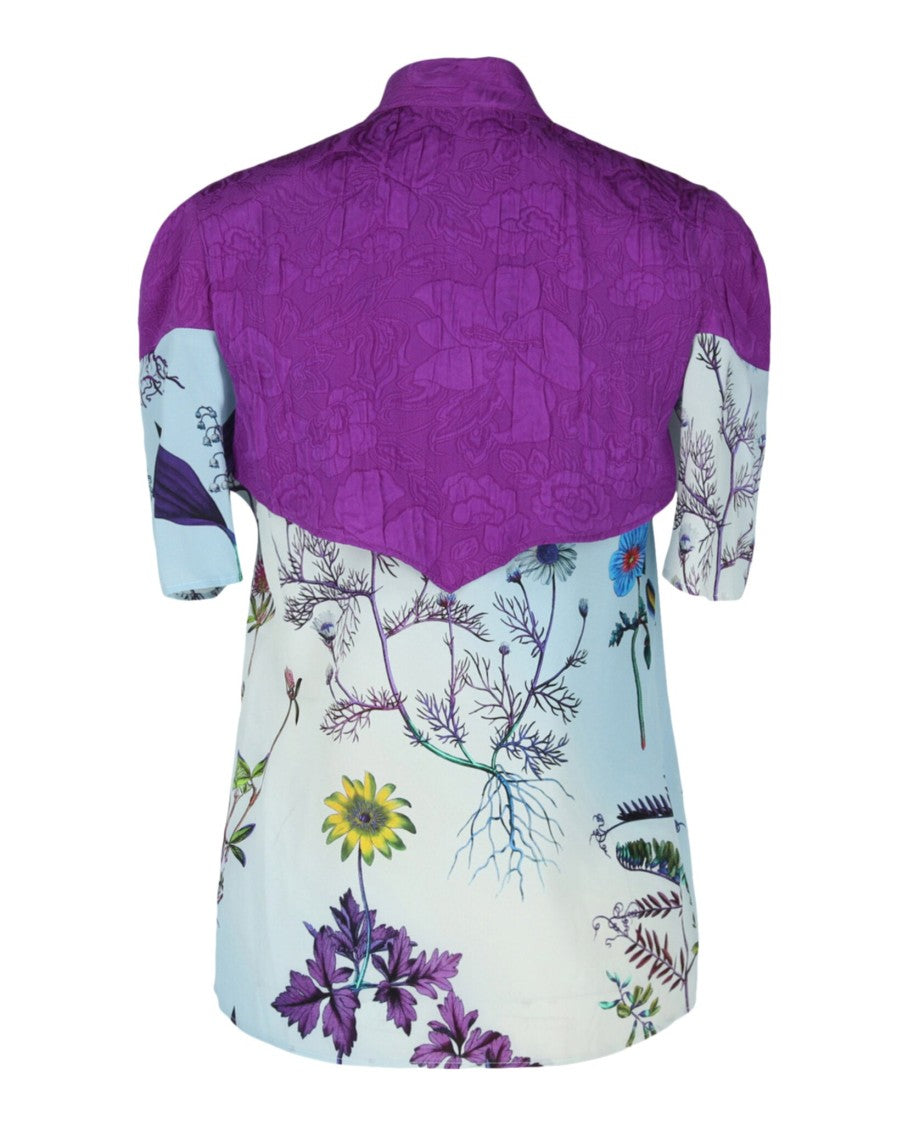 Stella Mccartney Floral Embossed Silk Blouse With Stand Collar