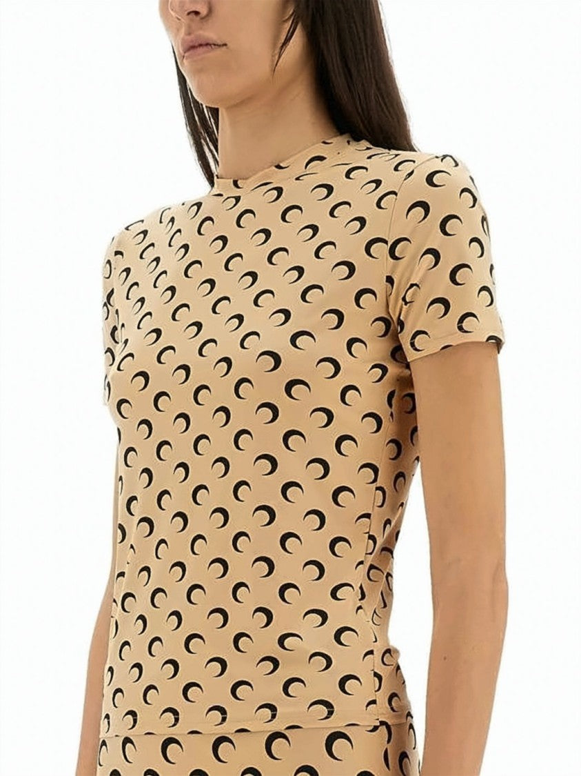 Marine Serre Fitted Short-Sleeve Top With Crescent Moon Pattern