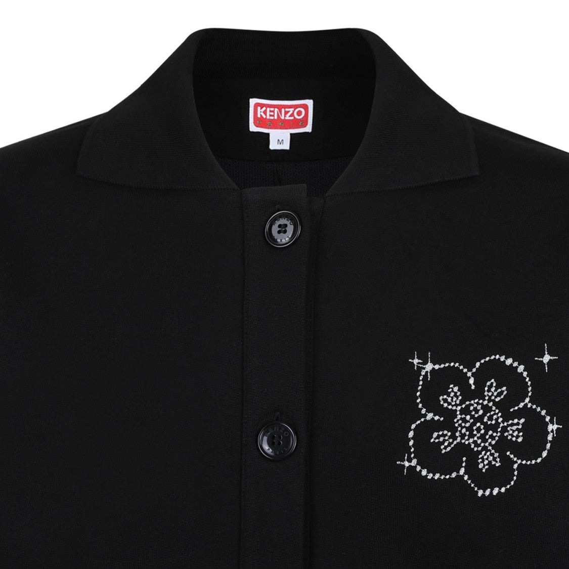 Kenzo Black Button-Up Cardigan With Floral Embroidery