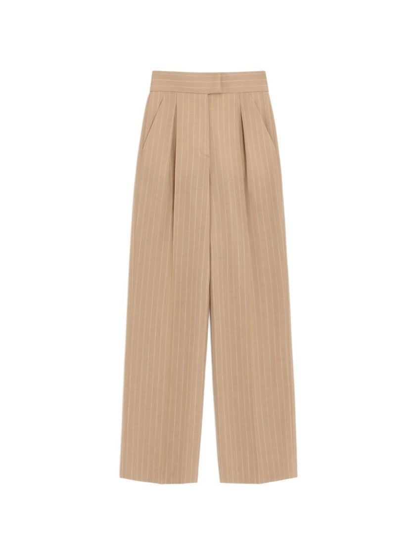 Valentino Warm Beige Wide-Leg Pinstripe Trousers