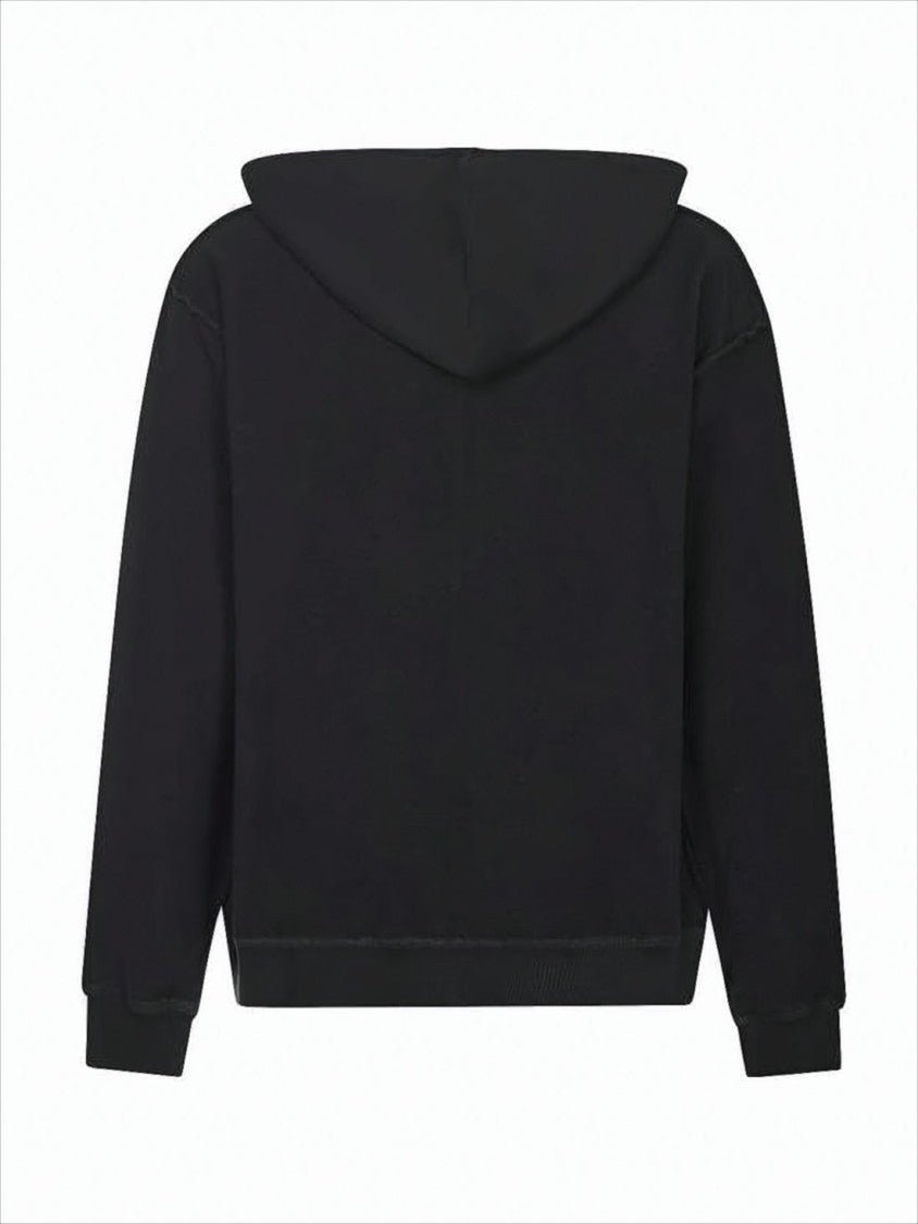 Mm6 By Maison Margiela Zip-Up Hoodie With Drawstring Hood And Ribbed Details